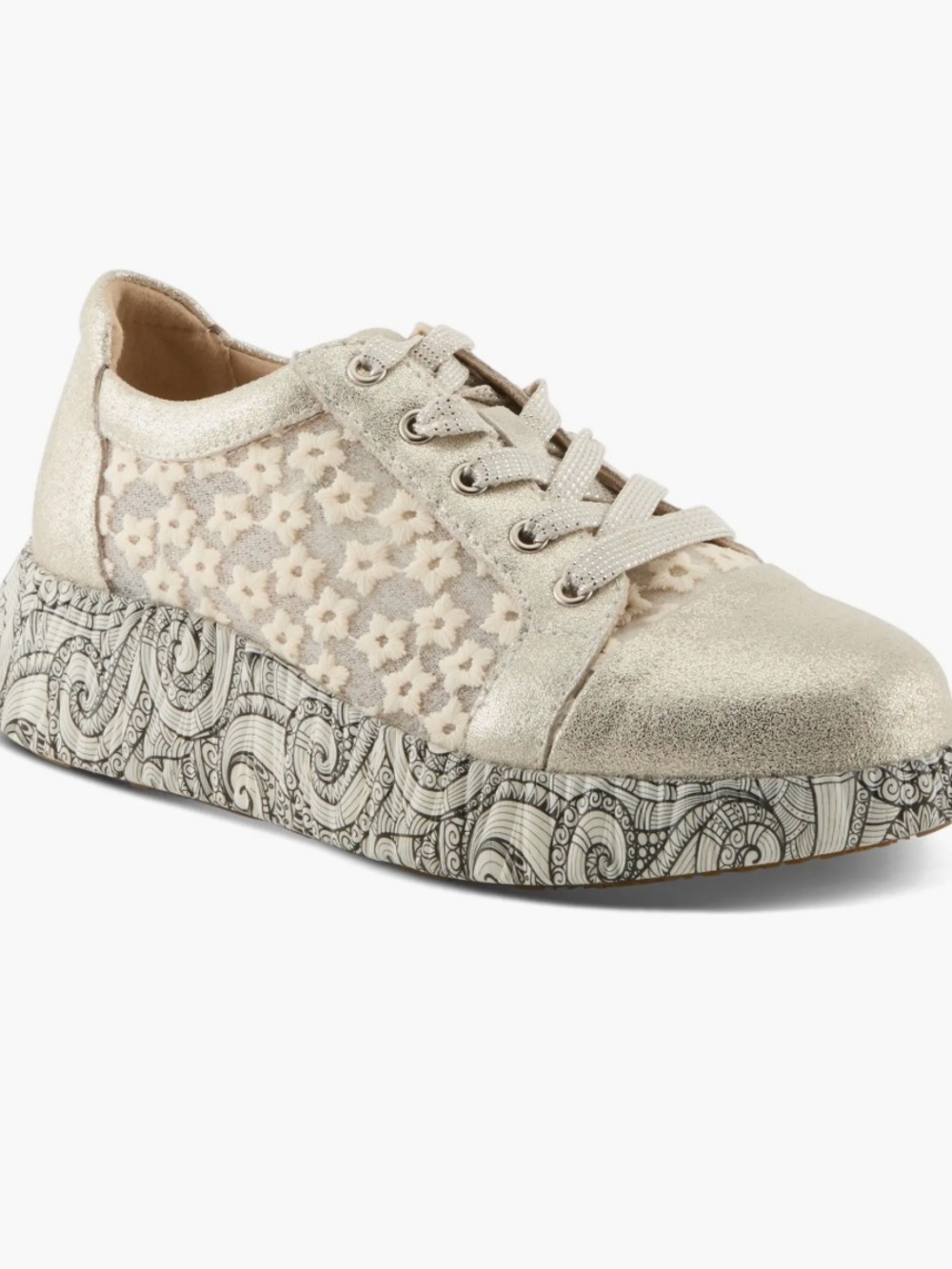 L'Artiste Sneakheart Platform Sneaker Metallic Low Top Floral Size 39